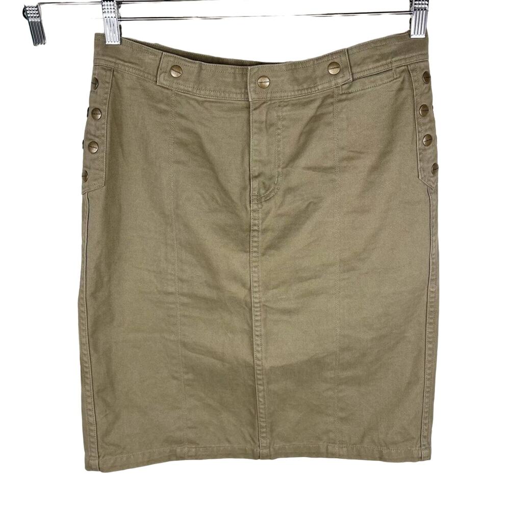 YUKA JEANS | Safari Green Knee Length Skirt with Button Details | Skirts